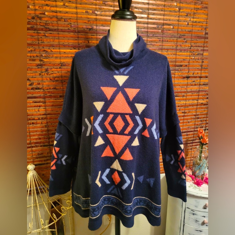 Geometric Patterned Navy Sweater